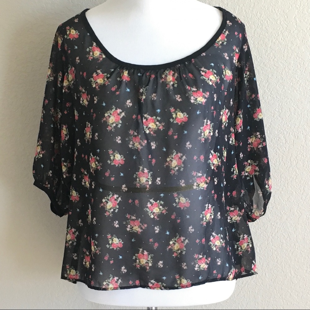 Forever 21 black small floral sheer Hi-low